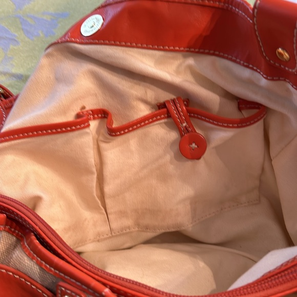 Francesco Biasia Cream & Tan Striped Canvas Bag with Orange Leather Trim - Picture 12 of 15